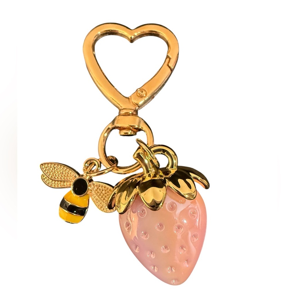 Gold Bee & Iridescent Strawberry Keychain Purse Charm Multiple Colors-Pick ONE - Picture 4 of 6